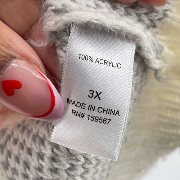 Hazel Moon Women’s Pink Grey Plaid V-Neck Distressed Fringe Pullover Sweater 3X - Picture 11 of 13